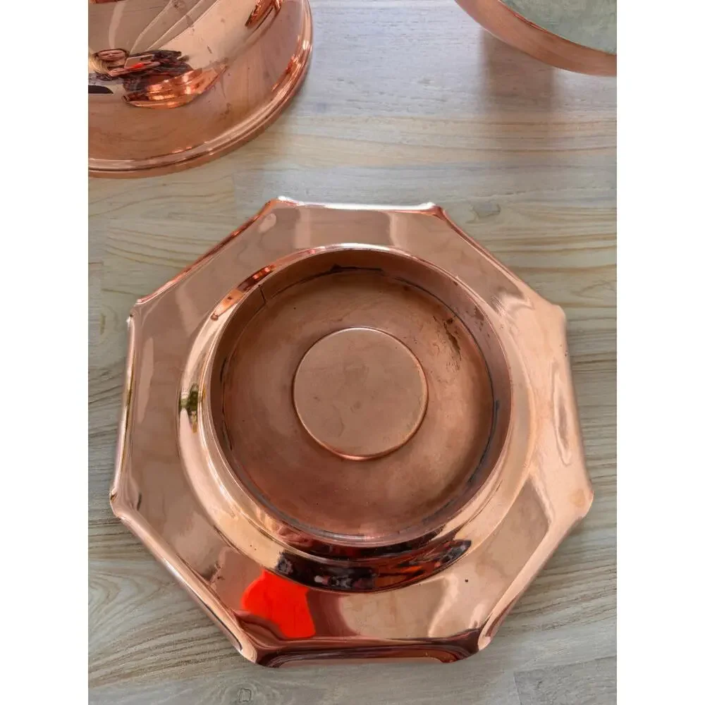 VINTAGE Copper Pot with Lid Carry Handles & Matching Scalloped Edge Base Stand